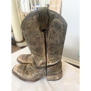 Corral Teens Wing & Cross Brown Distressed Square Toe Boots Size 2.5 Girls